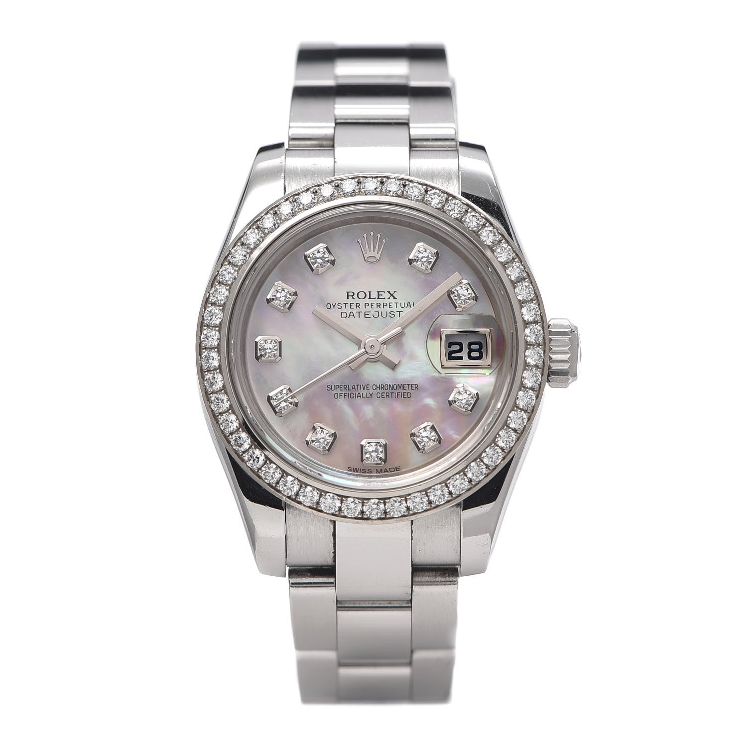 Rolex Stainless Steel Diamond Black Mother of Pearl 26mm Oyster Perpetual Datejust Watch 179384 1 of 7