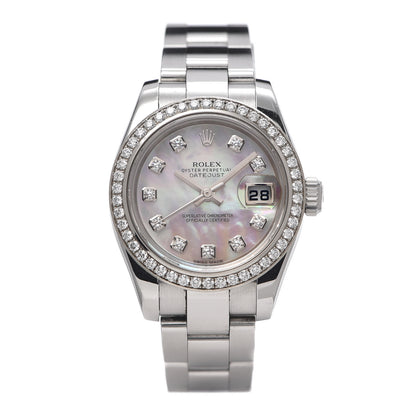 Rolex Stainless Steel Diamond Black Mother of Pearl 26mm Oyster Perpetual Datejust Watch 179384 1 of 7