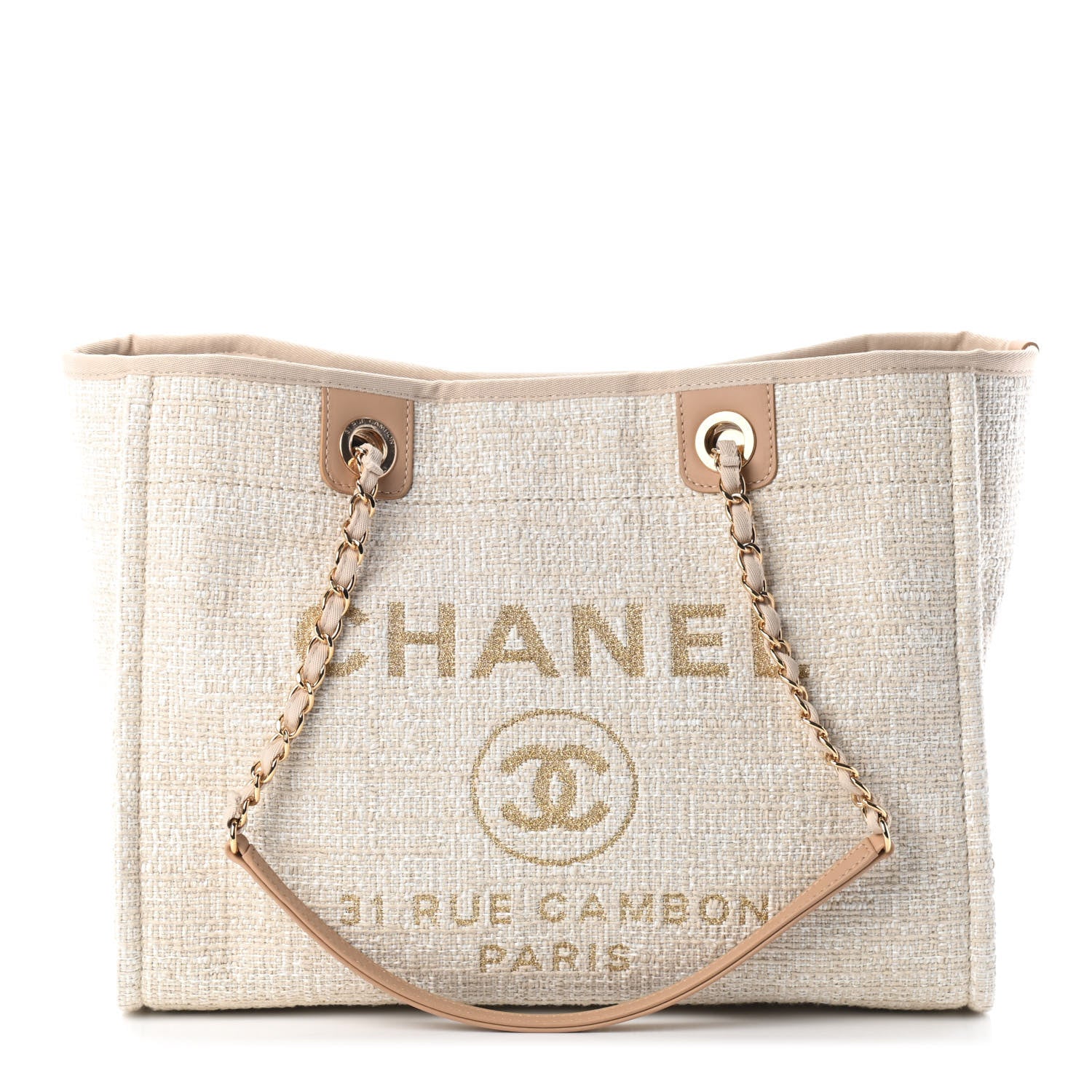 Chanel Canvas Small Deauville Tote Light Beige 1 of 10