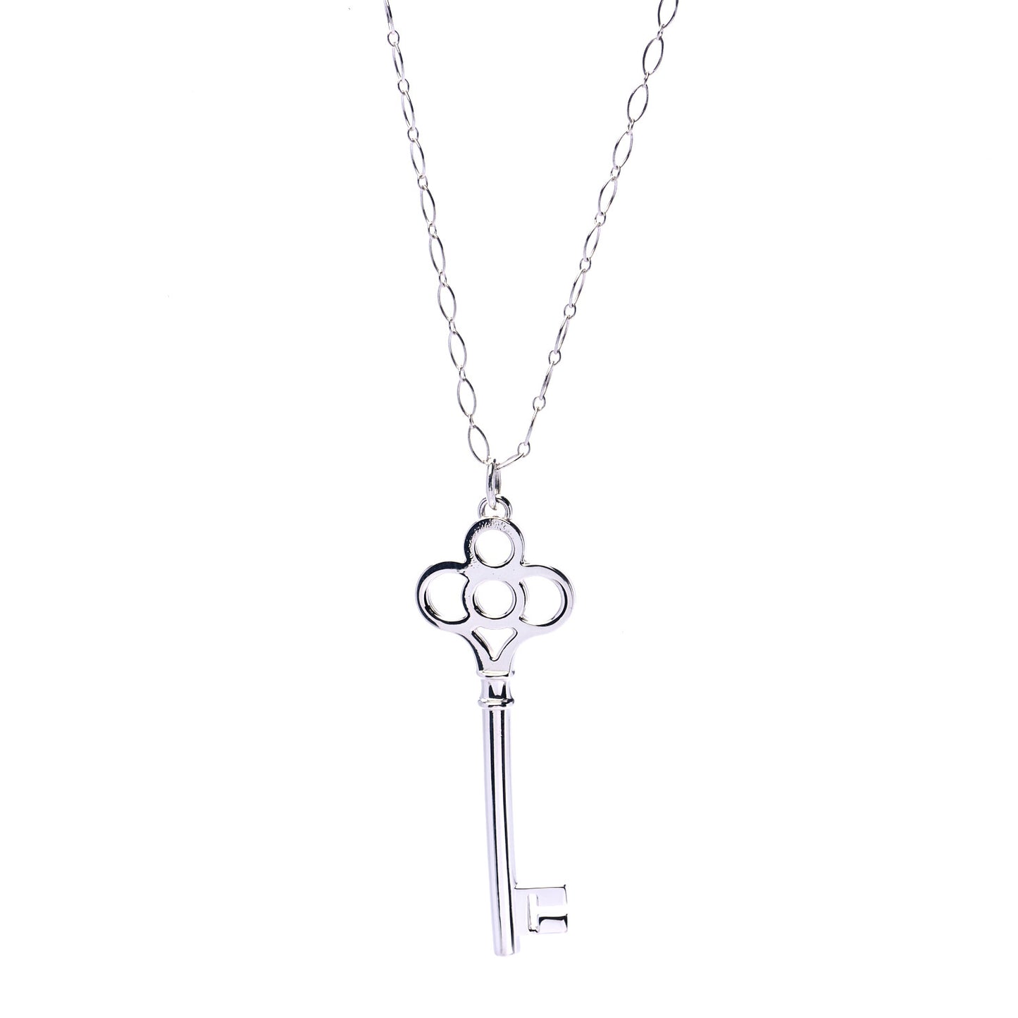 Sterling Silver Large Crown Key Pendant Link Necklace