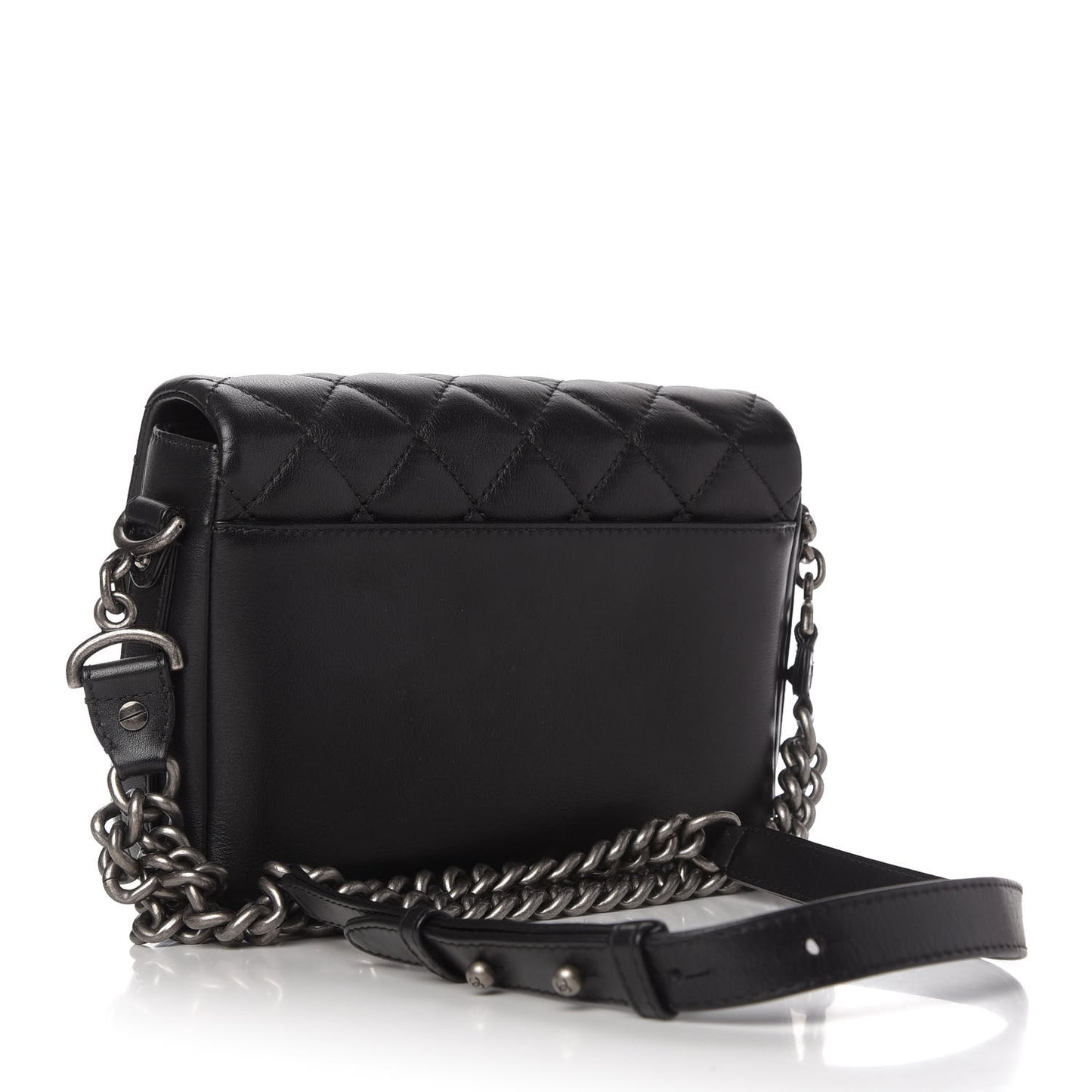 Calfskin Quilted Medium Rock My Shoulder Flap Black
