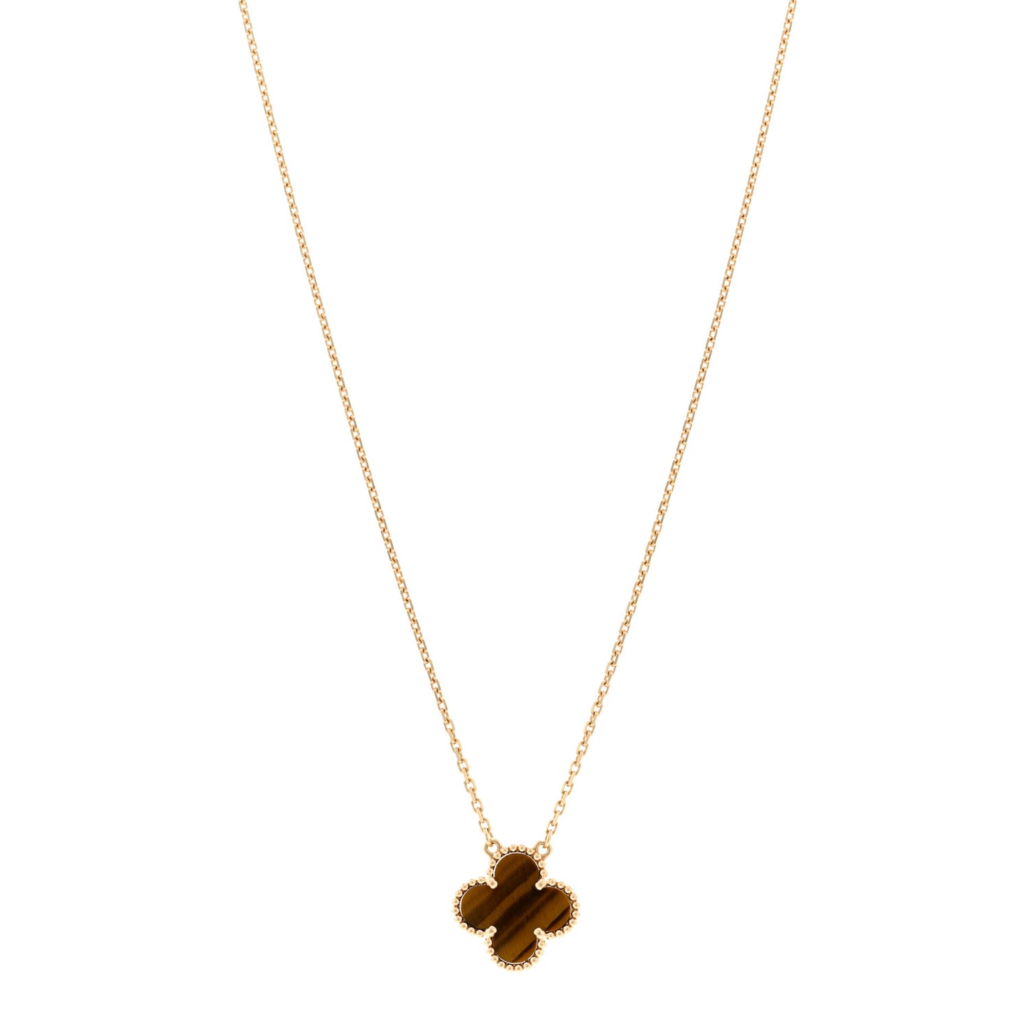 18K Yellow Gold Tiger Eye Vintage Alhambra Pendant Necklace