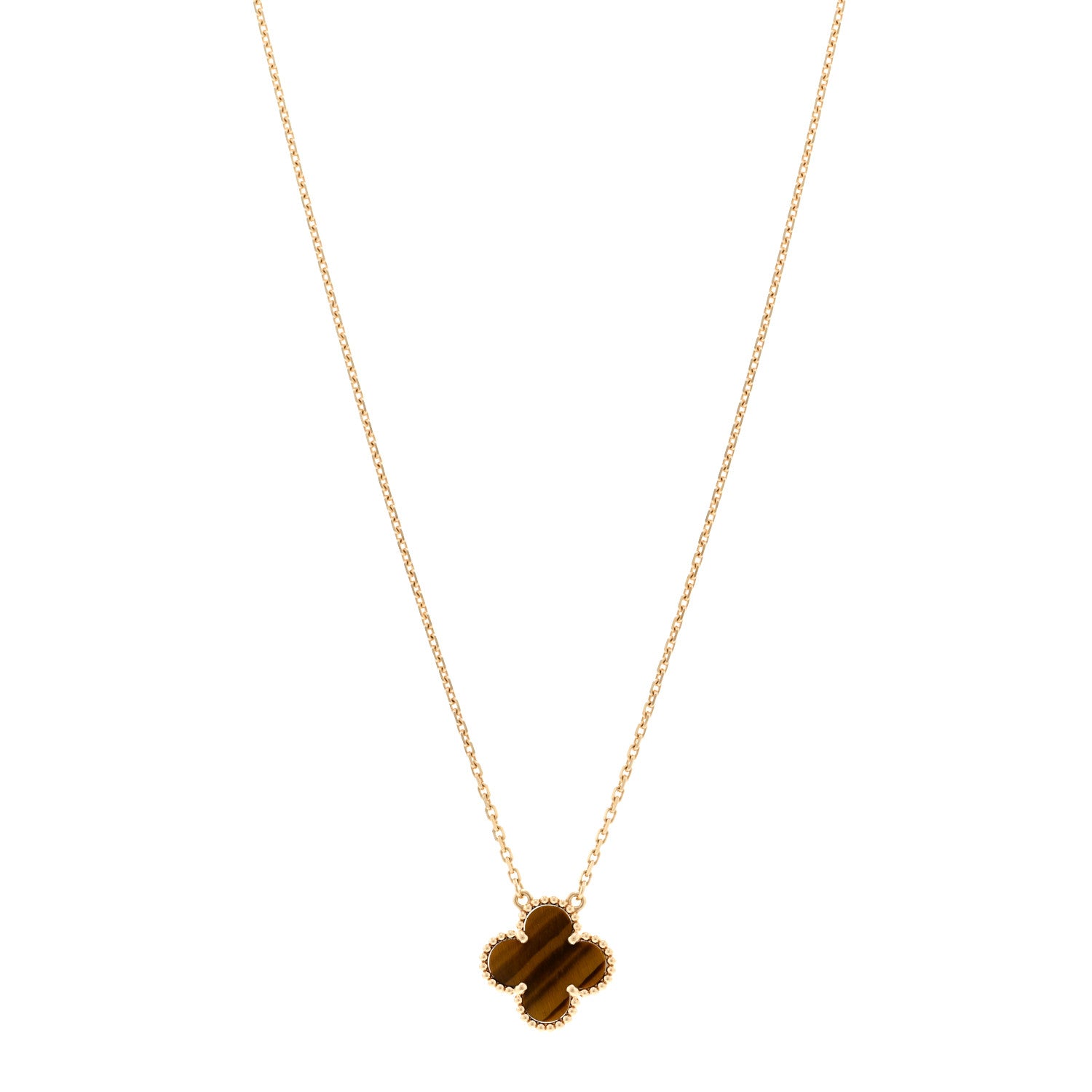 Van Cleef & Arpels 18K Yellow Gold Tiger Eye Vintage Alhambra Pendant Necklace 1 of 5