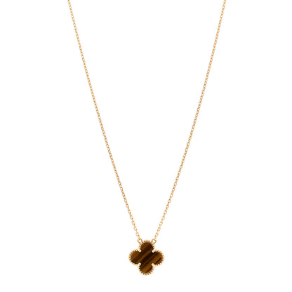 Van Cleef & Arpels 18K Yellow Gold Tiger Eye Vintage Alhambra Pendant Necklace 1 of 5