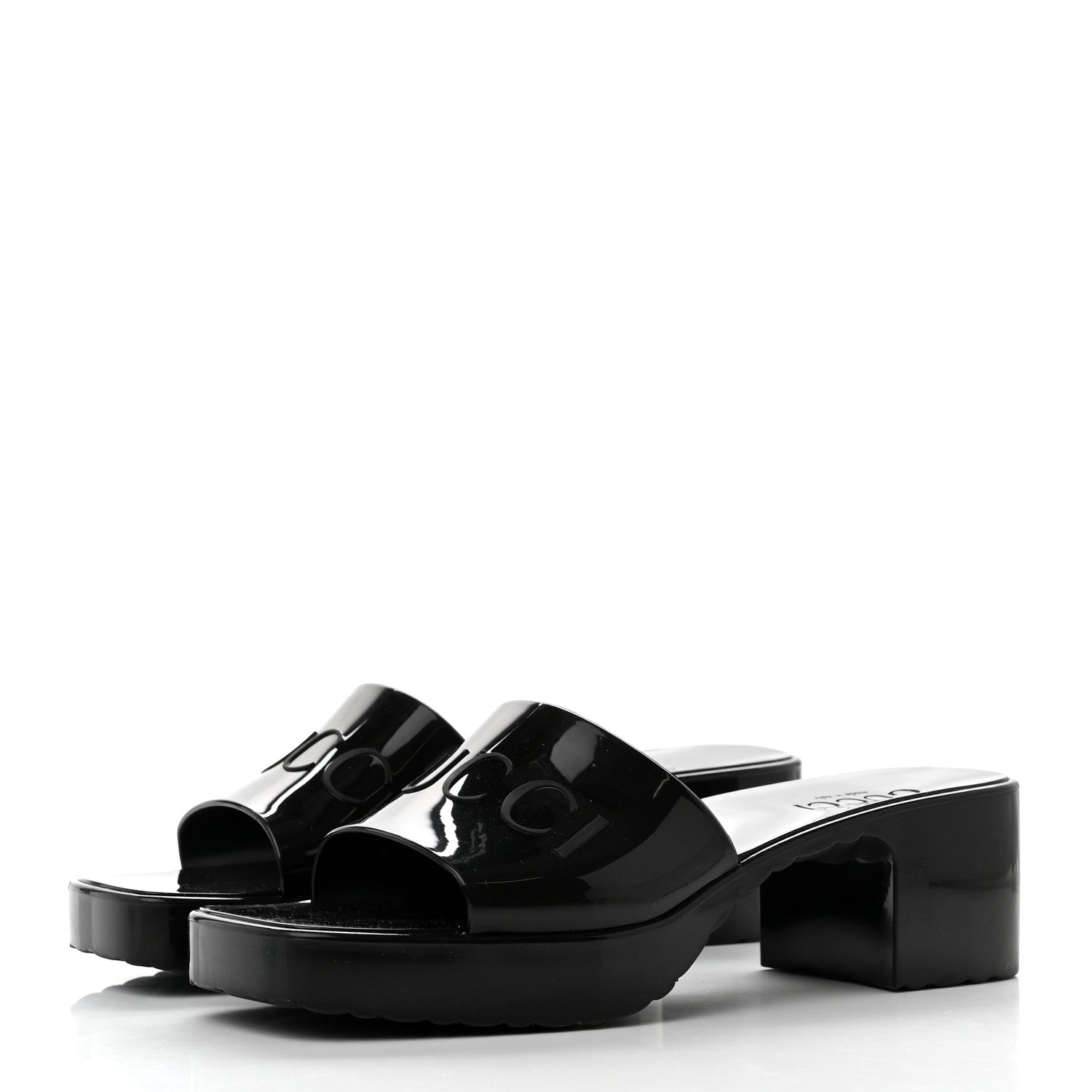 Gucci Rubber Gucci Logo Womens Platform 20/60mm Slide Sandals 37 Black 3 of 9