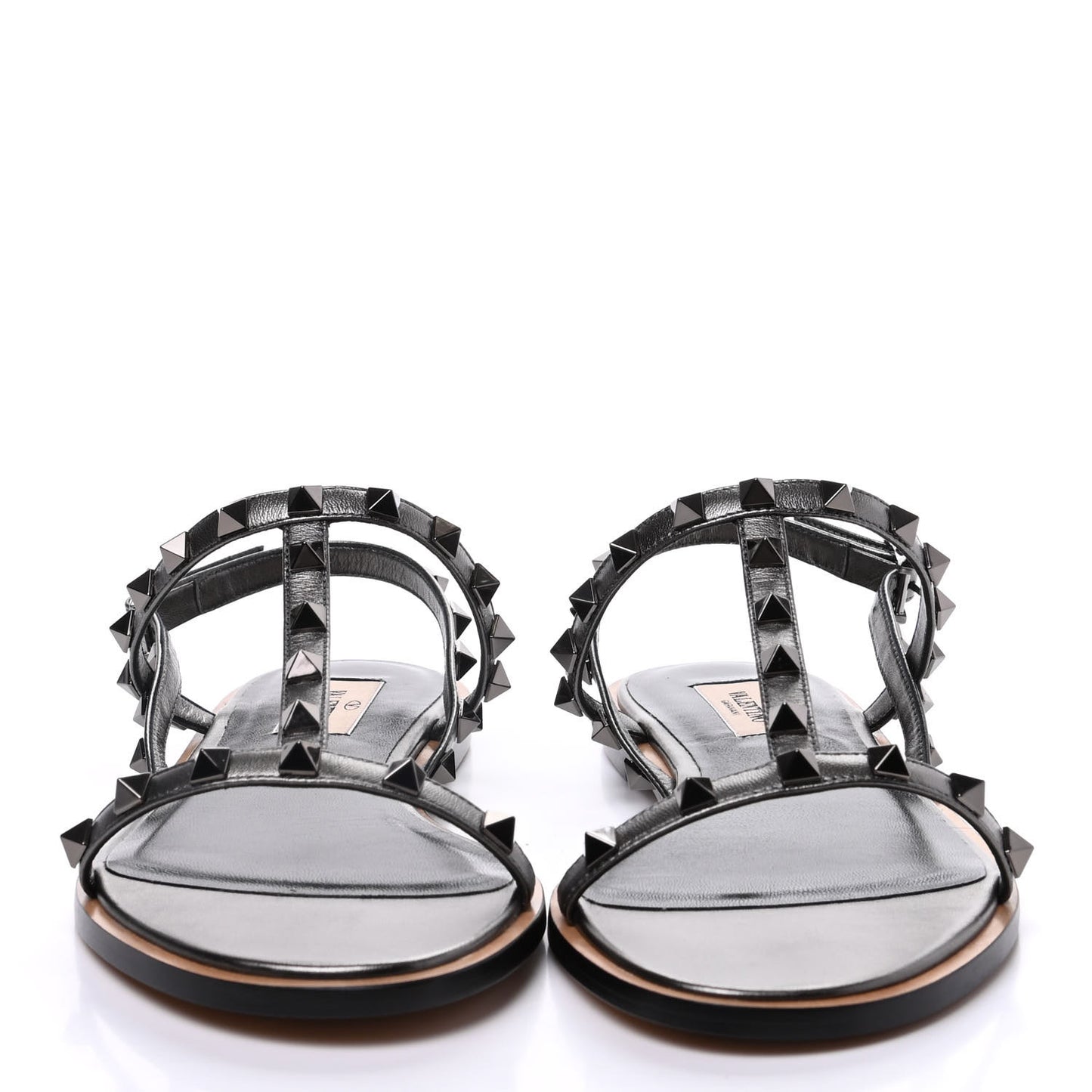 Metallic Nappa Rockstud T-Strap Slingback Flat Sandals 39 Rutenio
