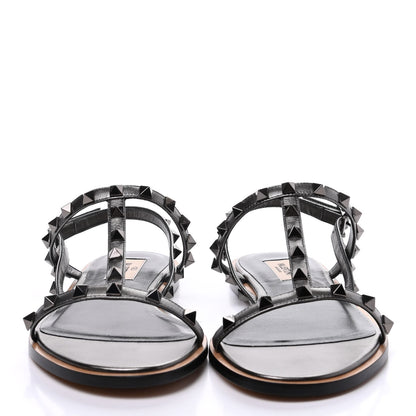 Valentino Garavani Metallic Nappa Rockstud T-Strap Slingback Flat Sandals 39 Rutenio 2 of 10