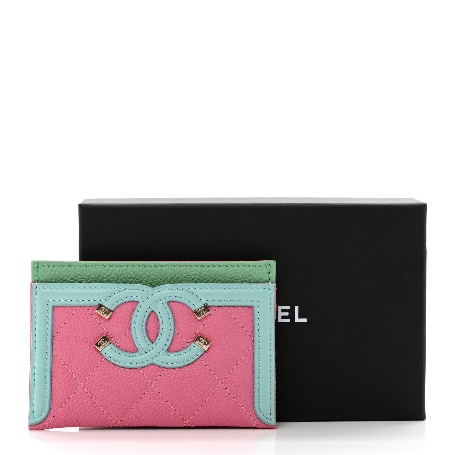 Chanel Caviar Quilted CC Filigree Card Holder Pink Blue Green 9 of 9