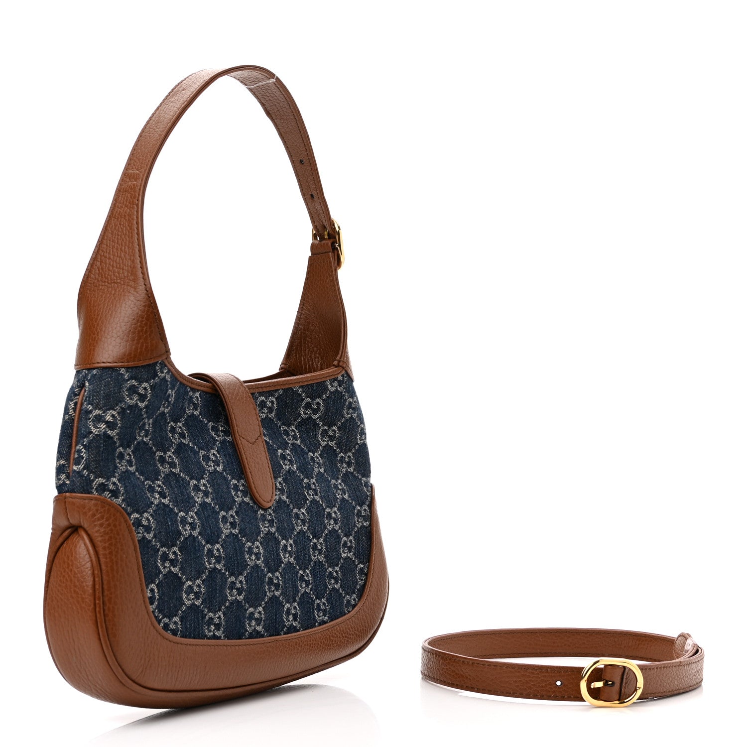 Gucci New Denim GG Monogram Calfskin Small Jackie 1961 Hobo Blue Tea Cuir 3 of 11