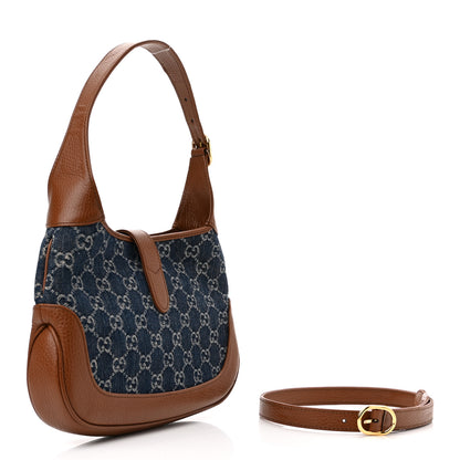 Gucci New Denim GG Monogram Calfskin Small Jackie 1961 Hobo Blue Tea Cuir 3 of 11