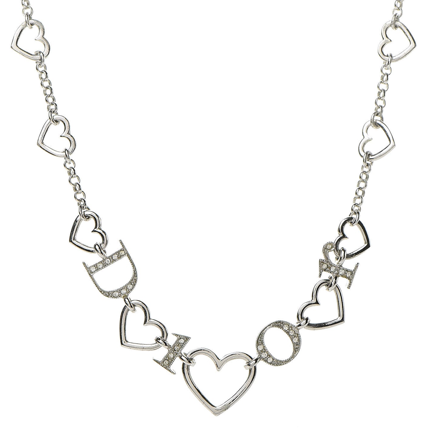 Metal Crystal Heart Necklace Silver