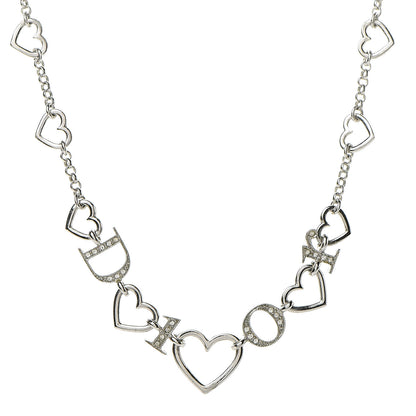 Christian Dior Metal Crystal Heart Necklace Silver 1 of 6