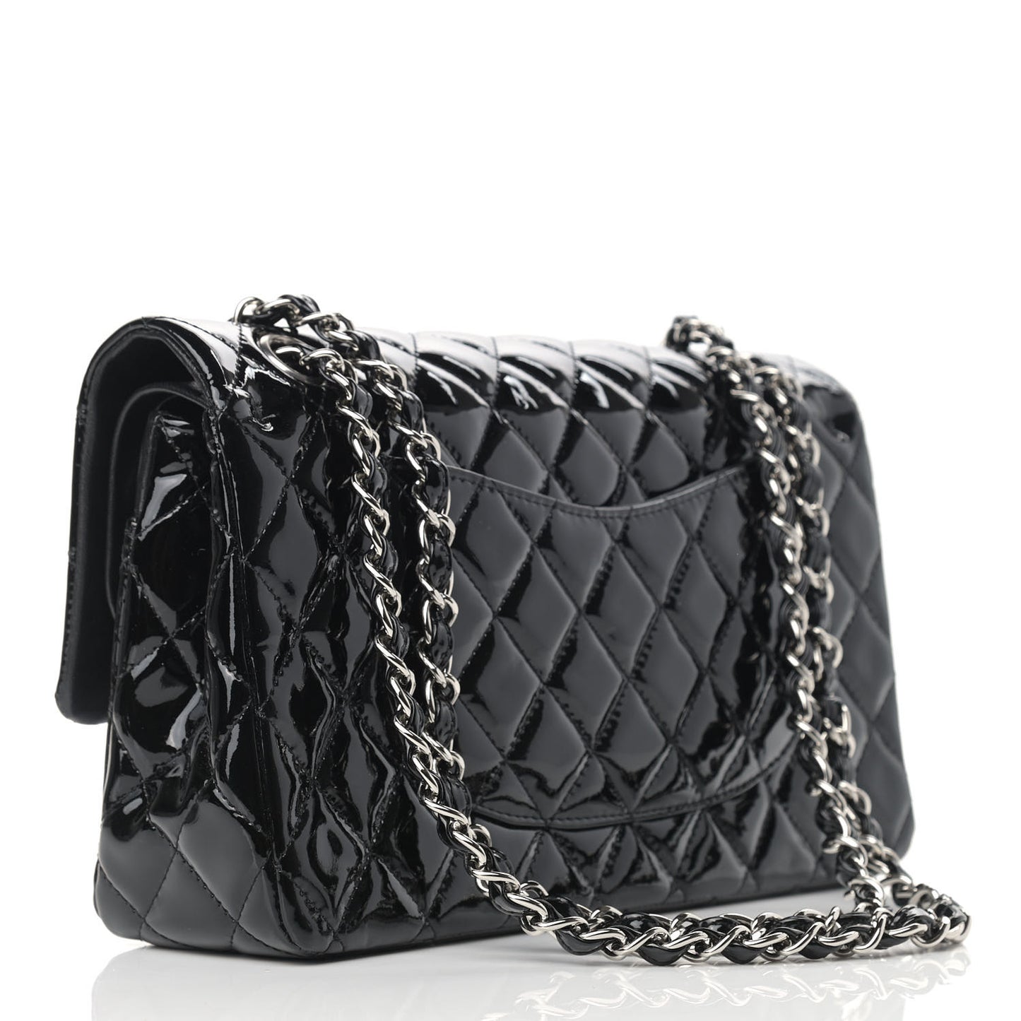 Patent Quilted Medium Double Flap Black