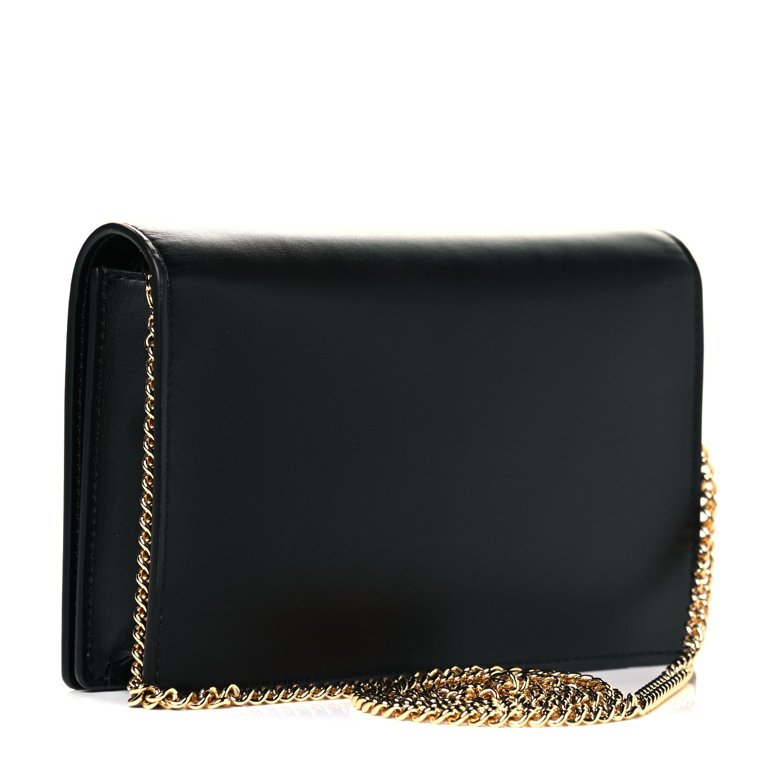 Fendi Vitello King Tamponato Logo Embossed Medium Wallet On Chain Black 3 of 9