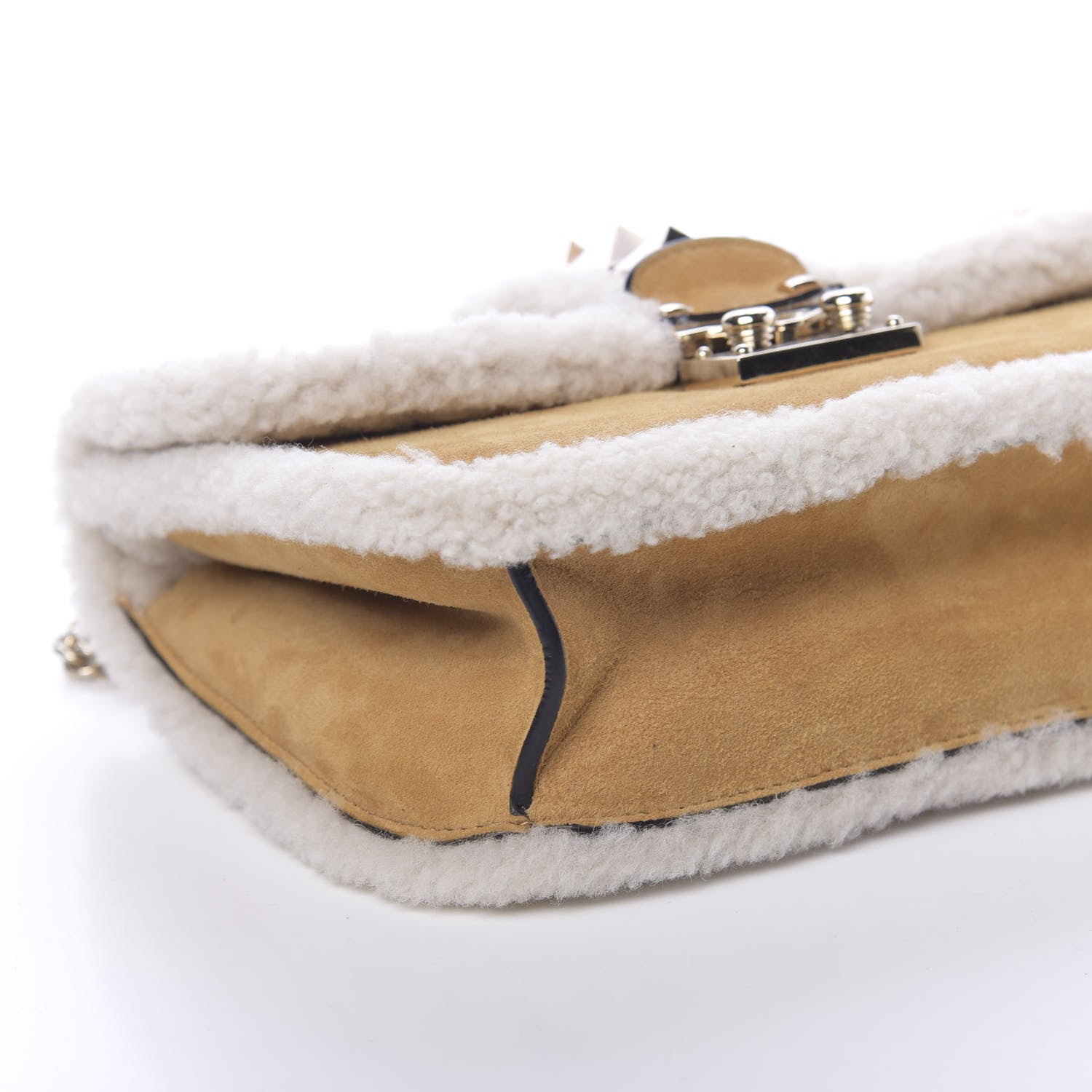 Valentino Garavani Shearling Small Glam Lock Rockstud Flap Tan 7 of 9