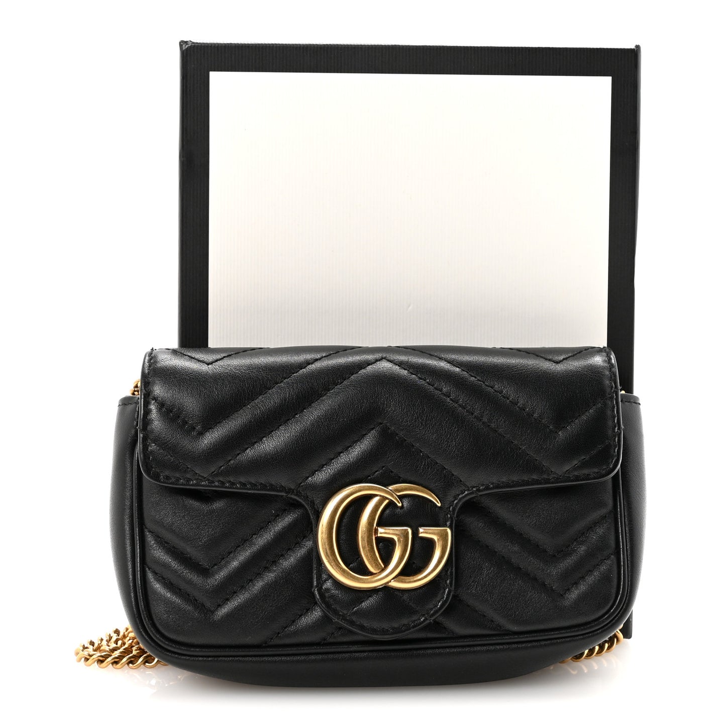 Calfskin Matelasse Super Mini GG Marmont Shoulder Bag Black