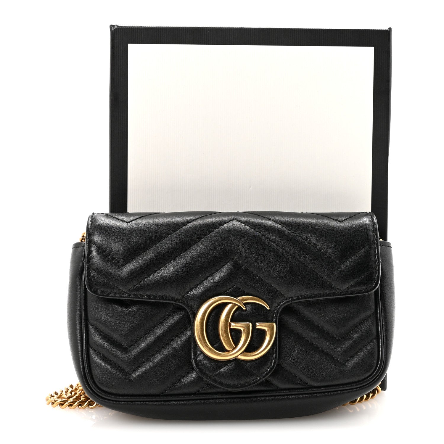 Gucci Calfskin Matelasse Super Mini GG Marmont Shoulder Bag Black 11 of 11