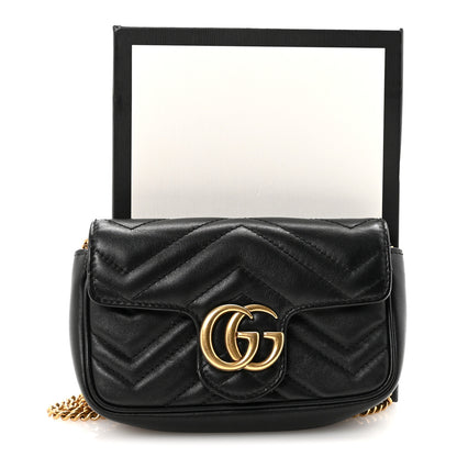 Gucci Calfskin Matelasse Super Mini GG Marmont Shoulder Bag Black 11 of 11