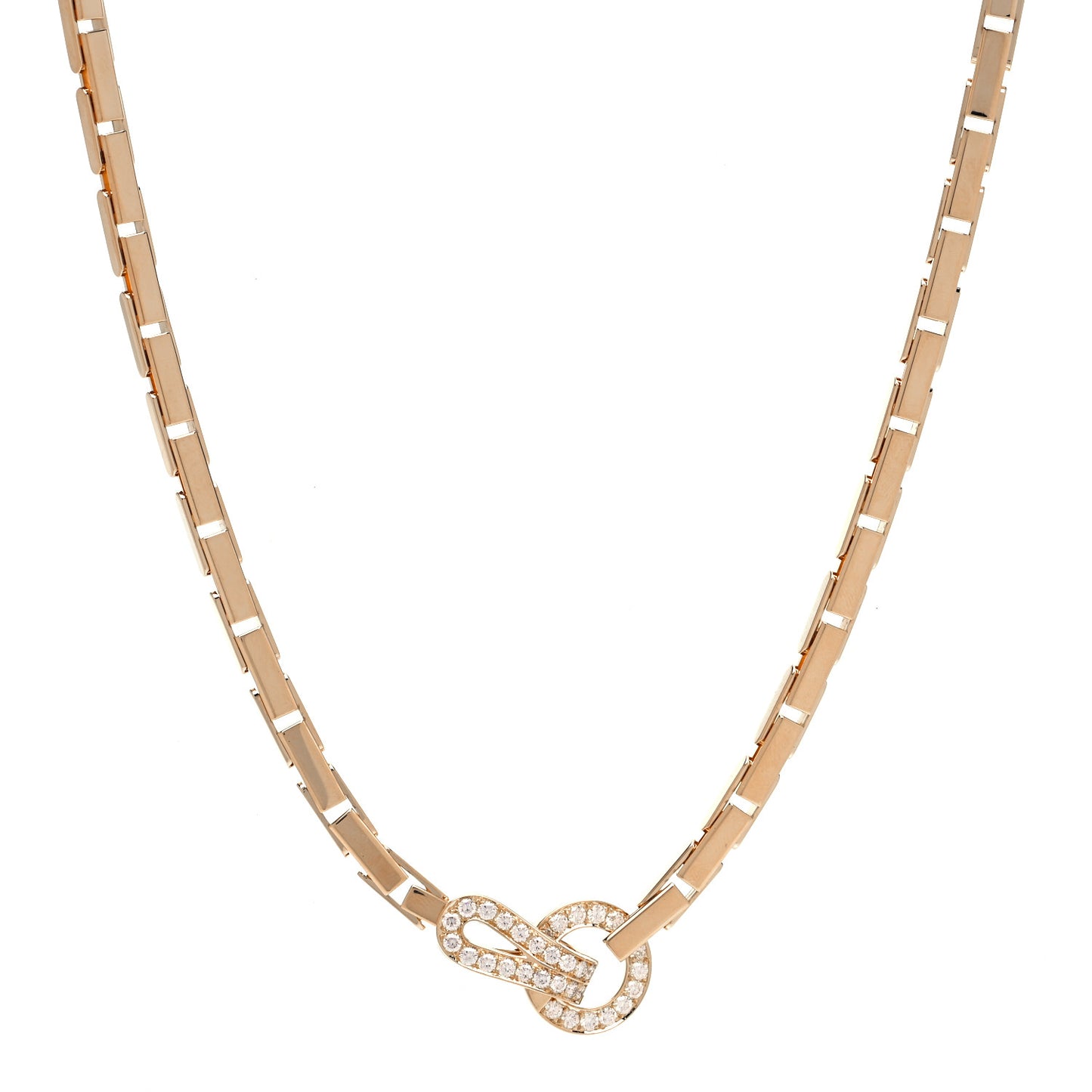 18K Yellow Gold Diamond Agrafe Link Necklace
