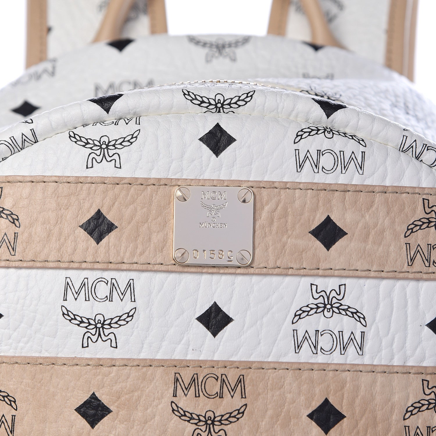 MCM Metallic Visetos Striped Medium Stark Backpack White Beige 9 of 16