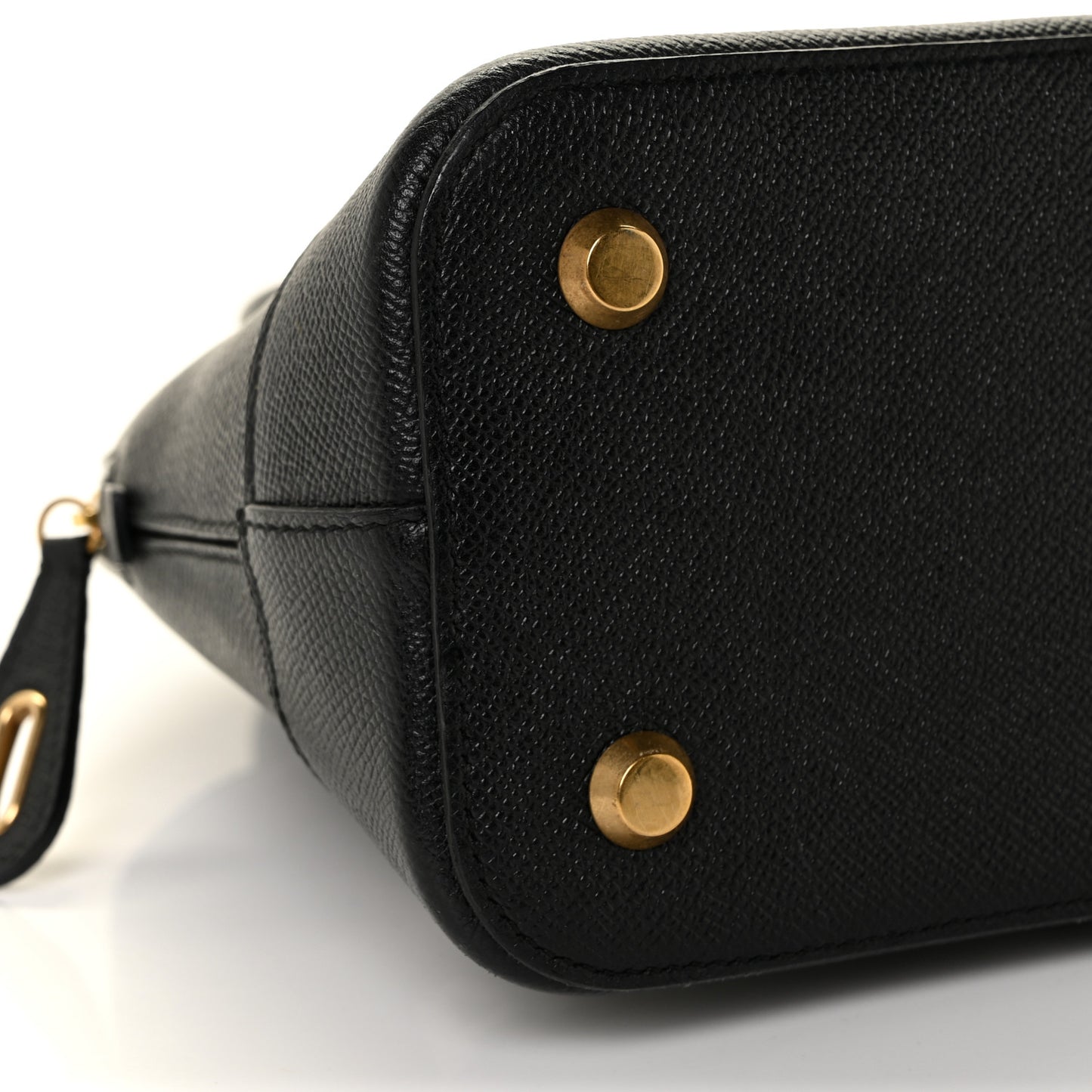 Signature Grained Calfskin Logo S Ville Top Handle Bag Black