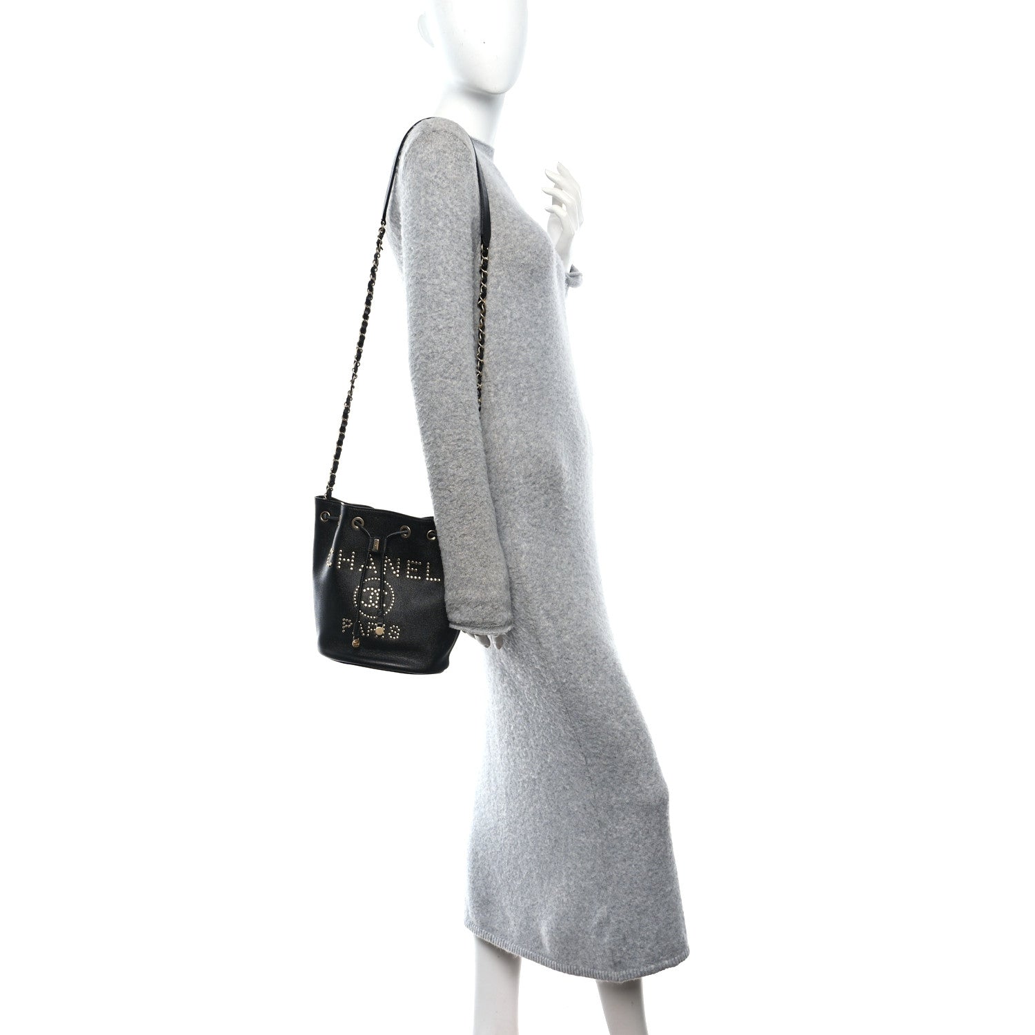 Chanel Caviar Deauville Drawstring Bucket Bag Black 2 of 11