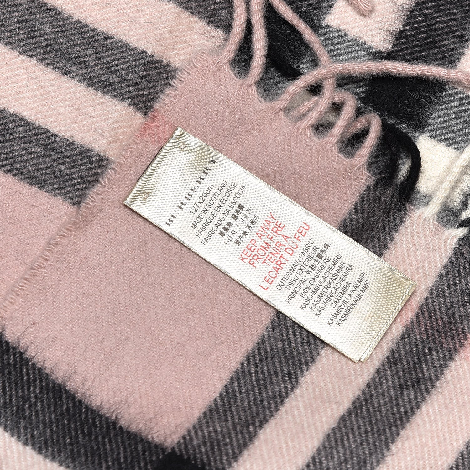 Burberry Cashmere Giant Heritage Check Fringe Scarf Ash Rose 5 of 5