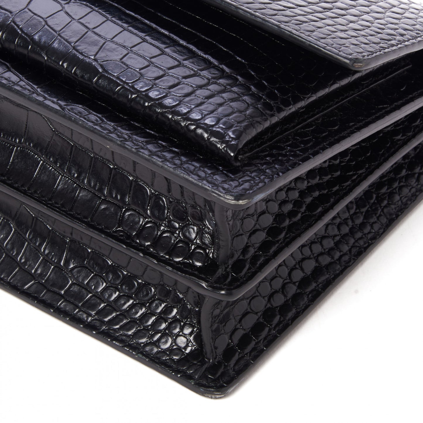 Calfskin Crocodile Embossed Medium Monogram Sunset Black