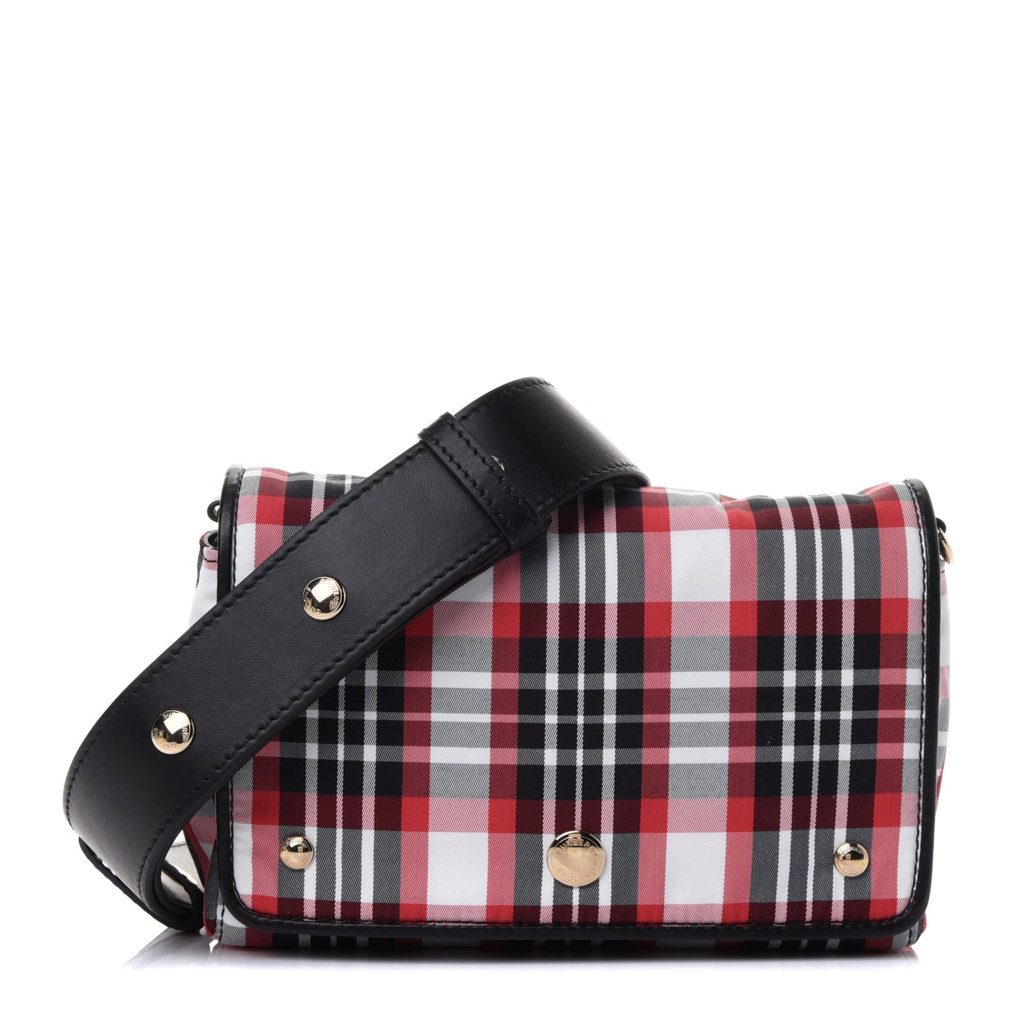 Calfskin Nylon Tartan Note Crossbody Bag Bright Red