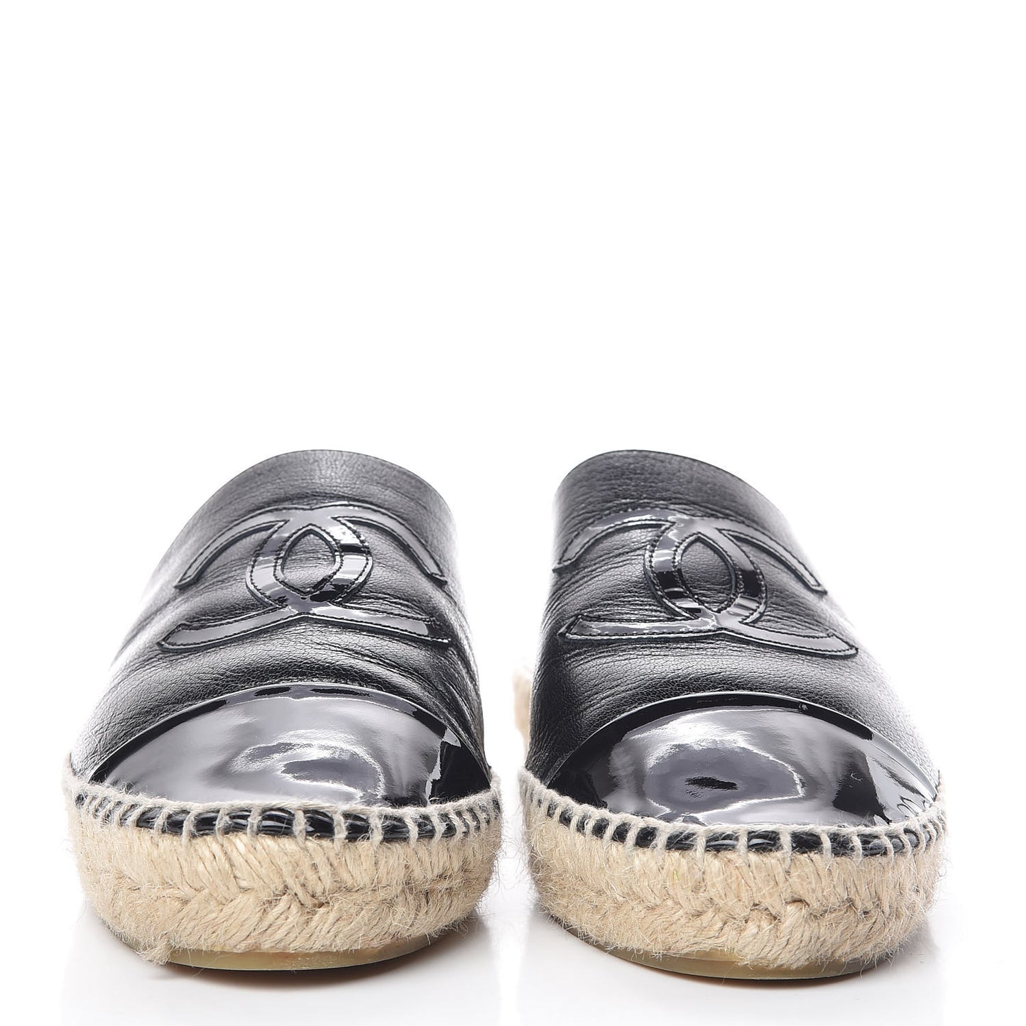 Goatskin Patent CC Espadrille Mules 39 Black
