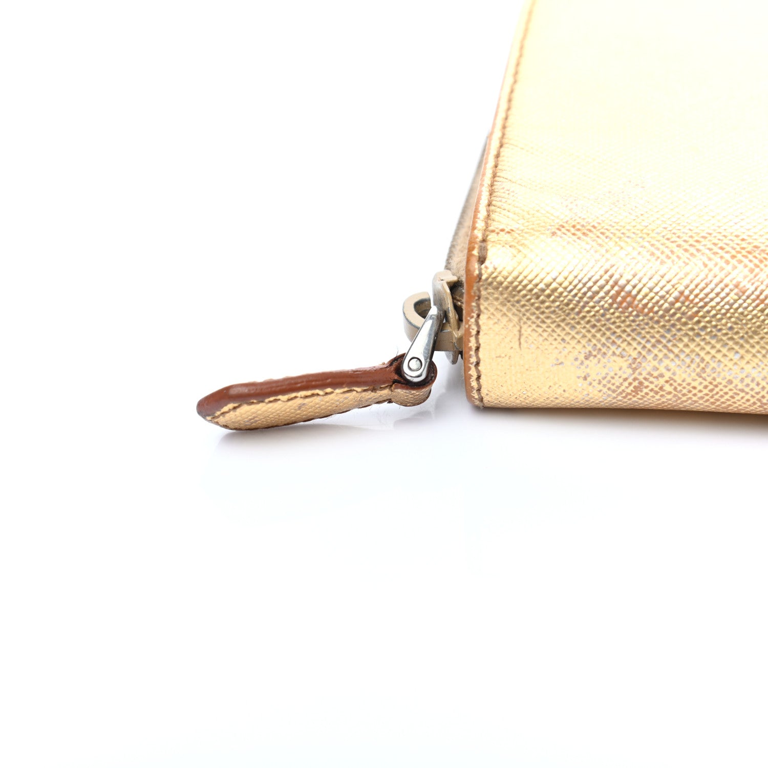 Prada Metallic Saffiano Compact Zip Around Wallet Gold 18 of 26