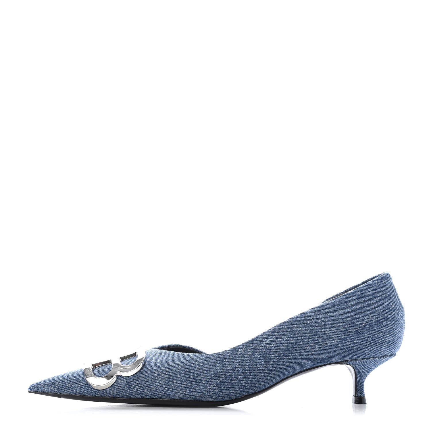 Balenciaga Denim BB D'Orsay Kitten Heel Pump 37 Light Blue 1 of 9