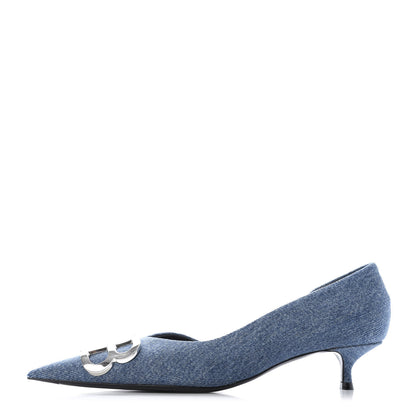 Balenciaga Denim BB D'Orsay Kitten Heel Pump 37 Light Blue 1 of 9
