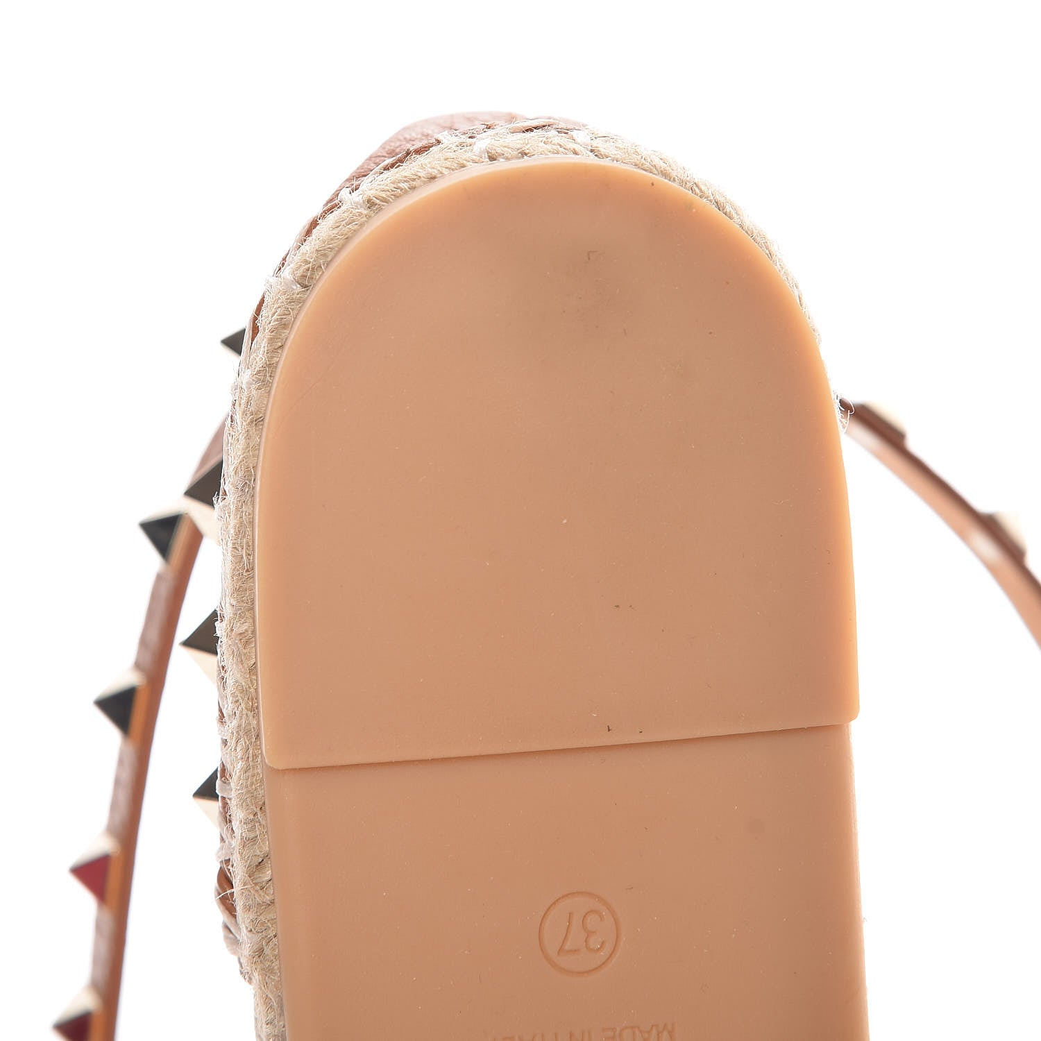 Valentino Garavani Grained Calfskin Rockstud Ankle Wrap Espadrille Flats 37 Cognac 9 of 12