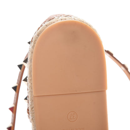 Valentino Garavani Grained Calfskin Rockstud Ankle Wrap Espadrille Flats 37 Cognac 9 of 12