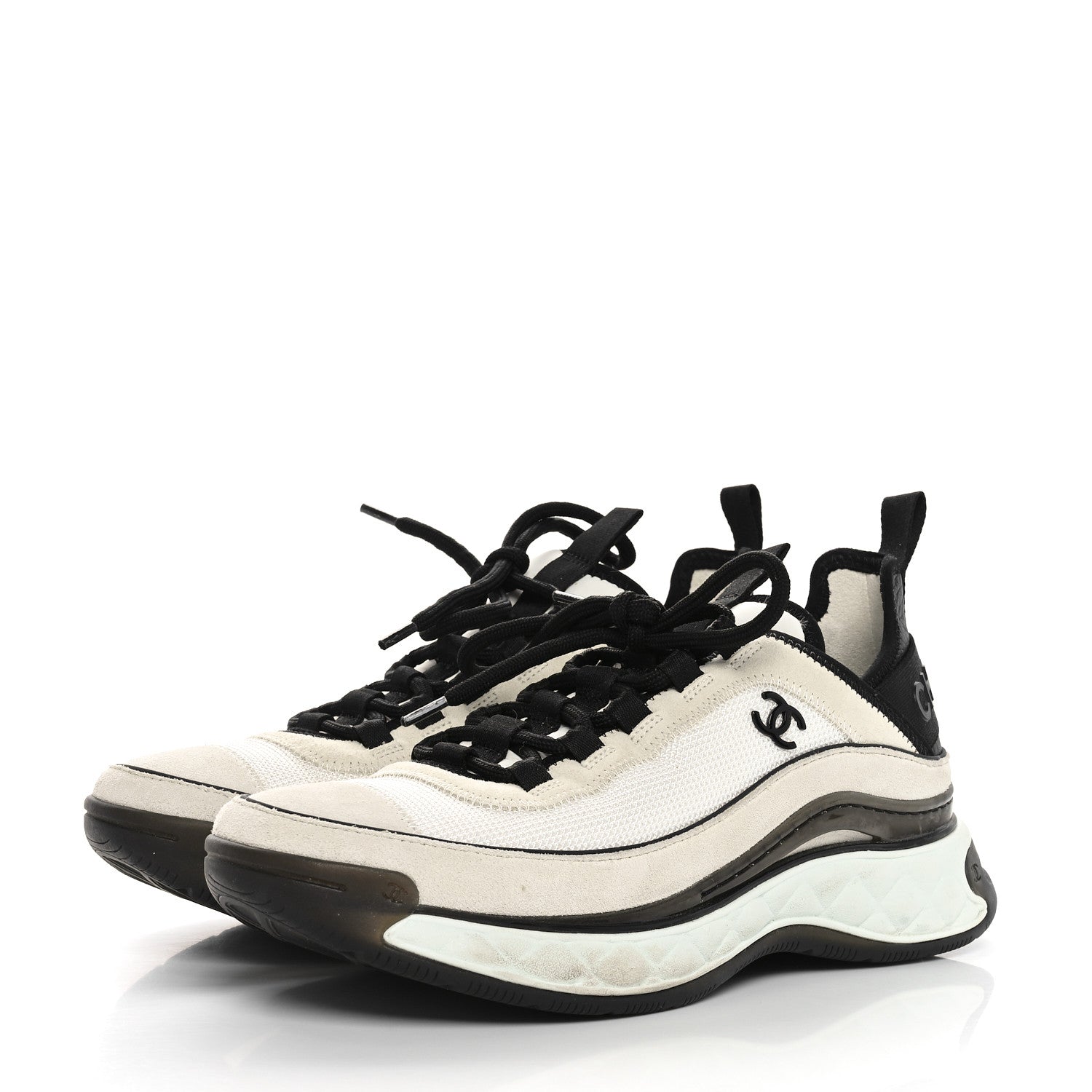 Chanel Velvet Calfskin Mixed Fibers CC Sneakers 37.5 Ivory Black 3 of 9