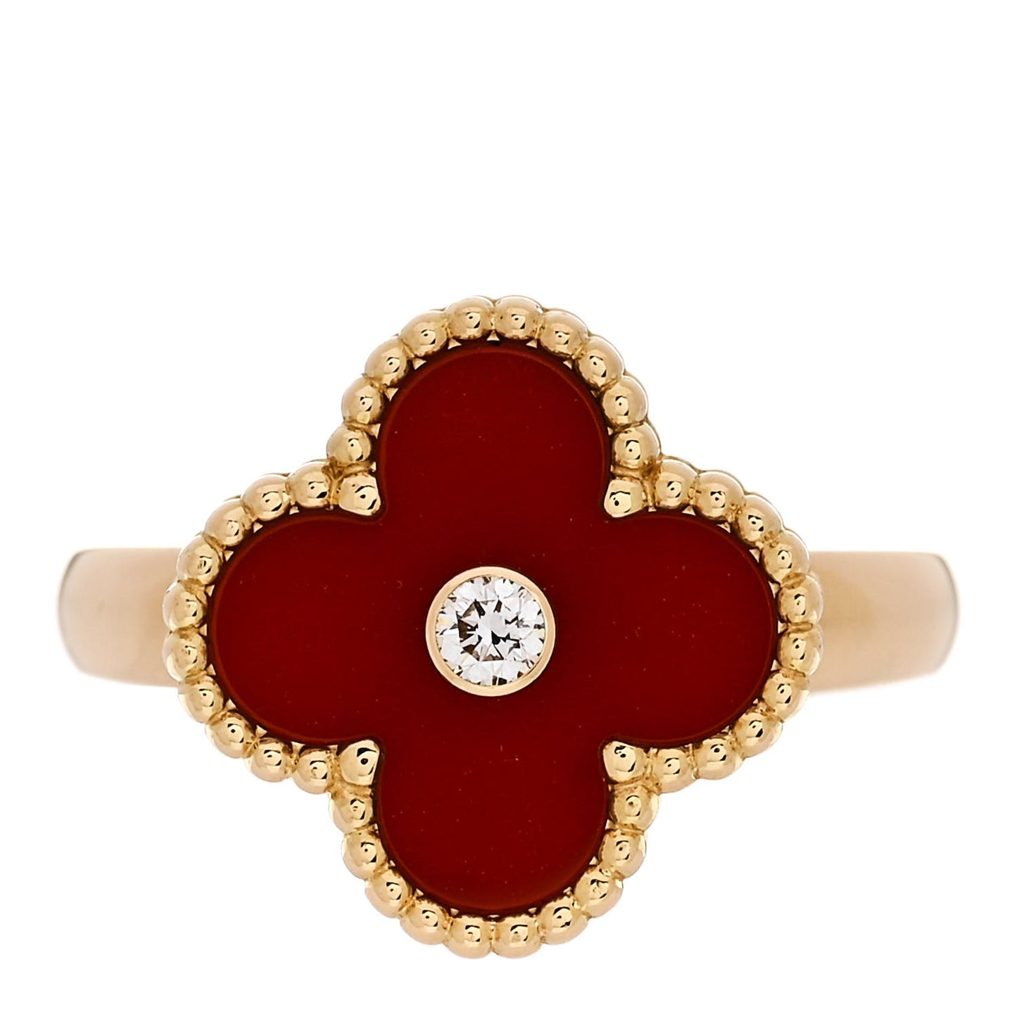 18K Yellow Gold Carnelian Diamond Vintage Alhambra Ring 54 7