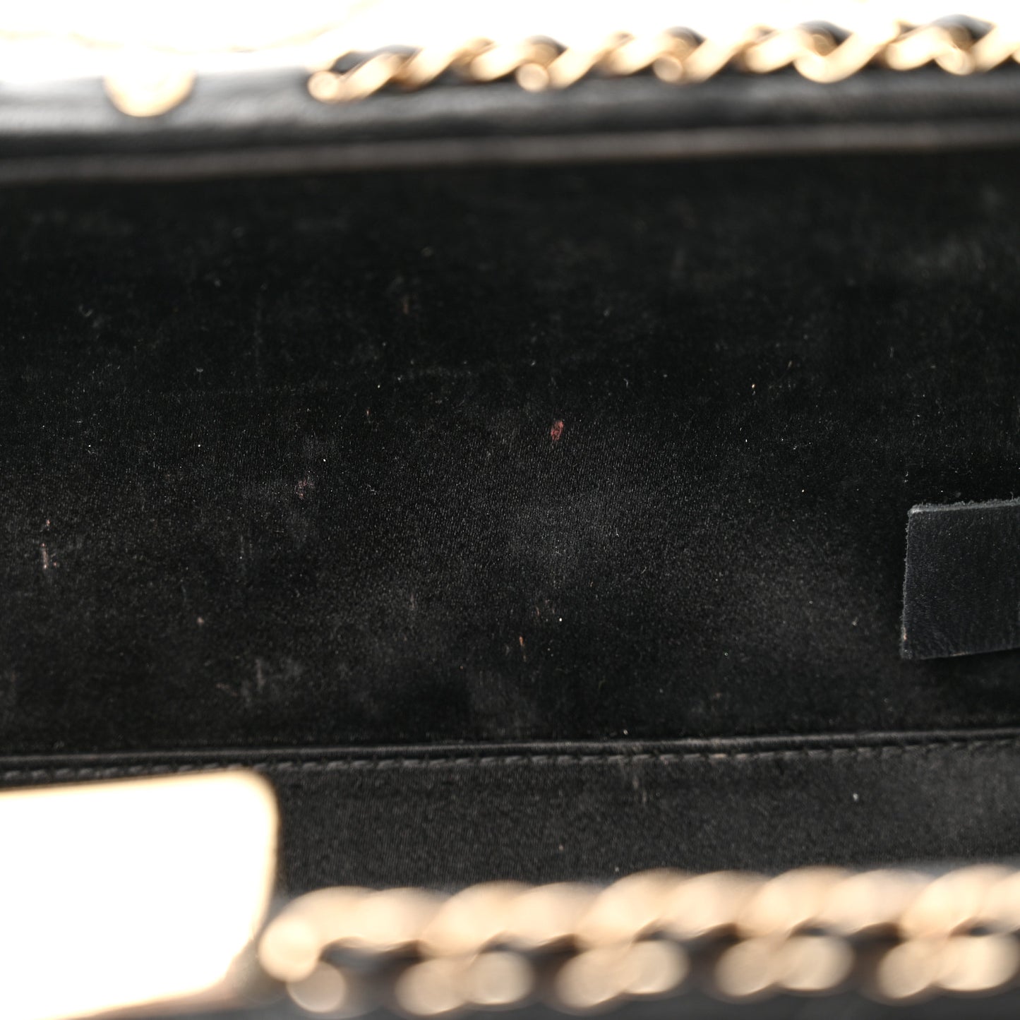 Lambskin Quilted Pearl Crystal Chain Around Clutch Black