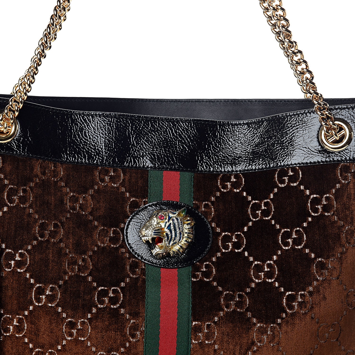 Gucci Velvet GG Monogram Large Rajah Chain Tote Brown 6 of 8