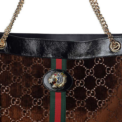 Gucci Velvet GG Monogram Large Rajah Chain Tote Brown 6 of 8