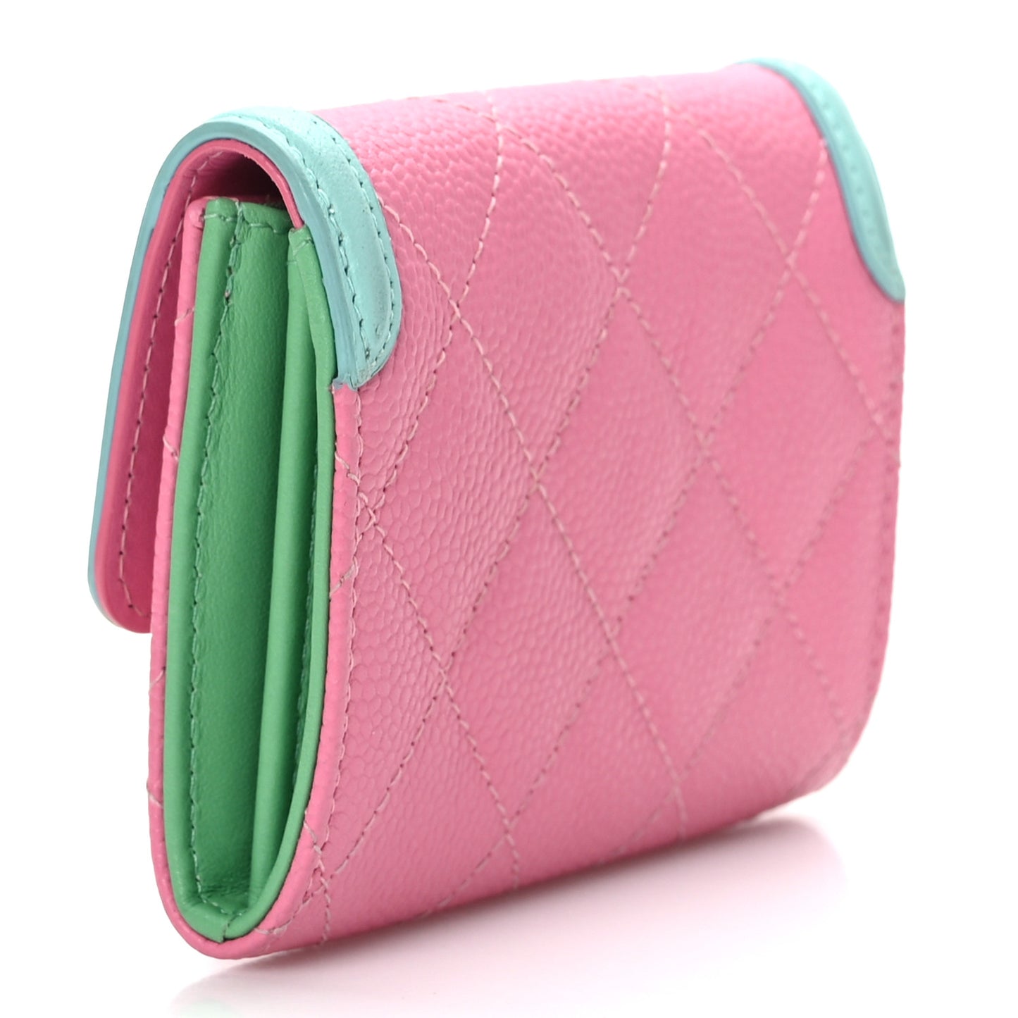 Caviar Quilted Filigree Flap Card Holder Pink Blue Green