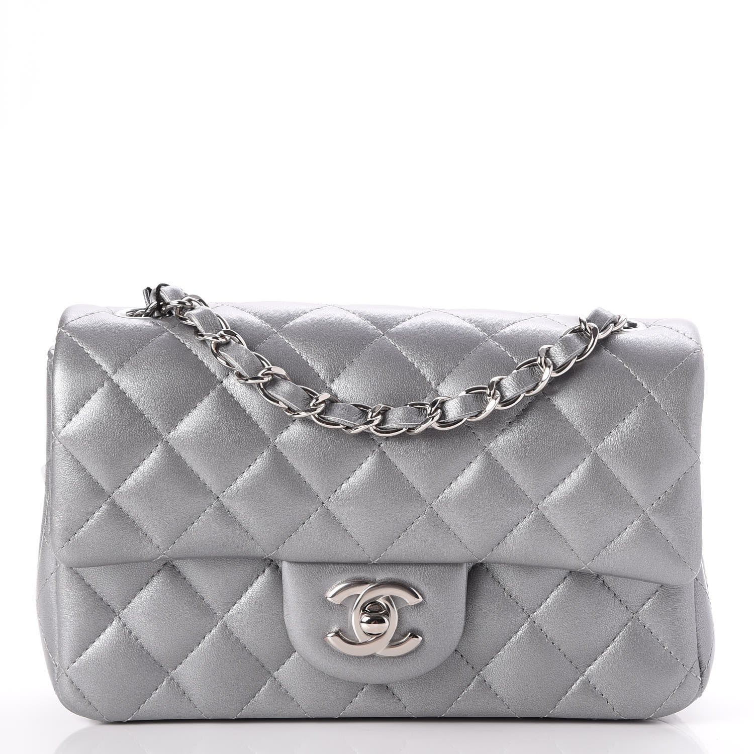 Chanel Metallic Lambskin Quilted Mini Rectangular Flap Silver 1 of 8