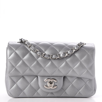Chanel Metallic Lambskin Quilted Mini Rectangular Flap Silver 1 of 8