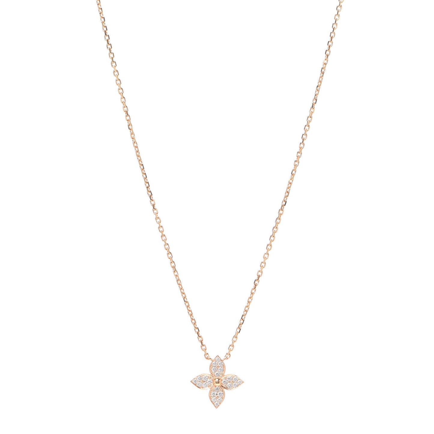 18K Pink Gold Diamond Star Blossom Pendant Necklace