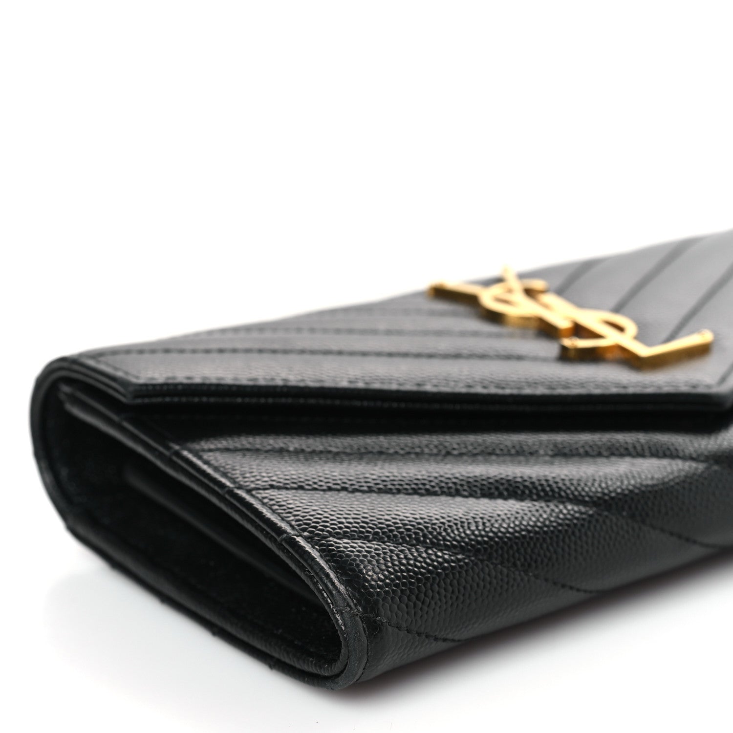 Saint Laurent Grain De Poudre Matelasse Chevron Monogram Flap Wallet Black 7 of 8