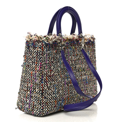 Christian Dior Tweed Embroidered Fringe Large Lady Dior Multicolor Purple 2 of 10