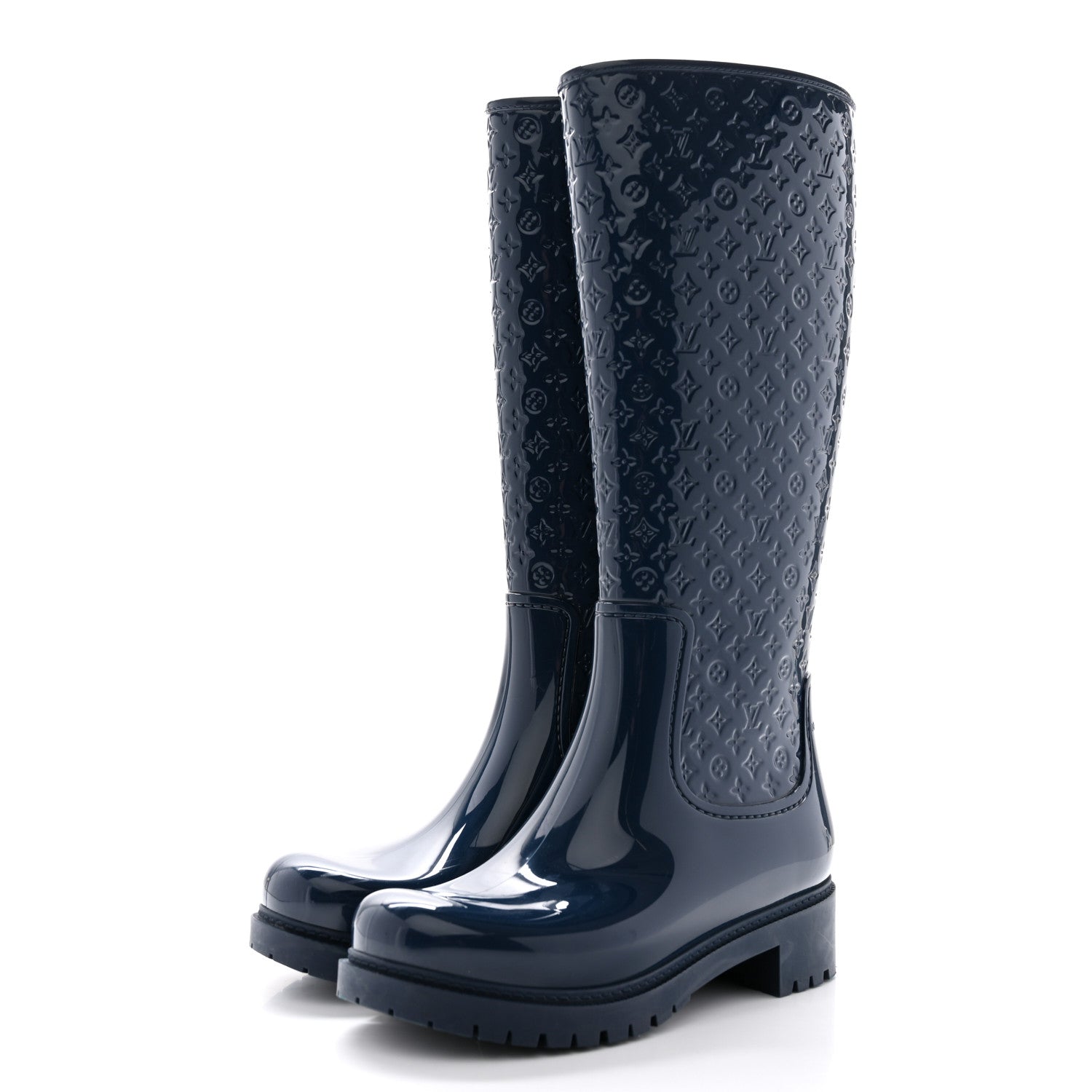Louis Vuitton Rubber Embossed Monogram Splash Rain Boots 36 Blue 3 of 14