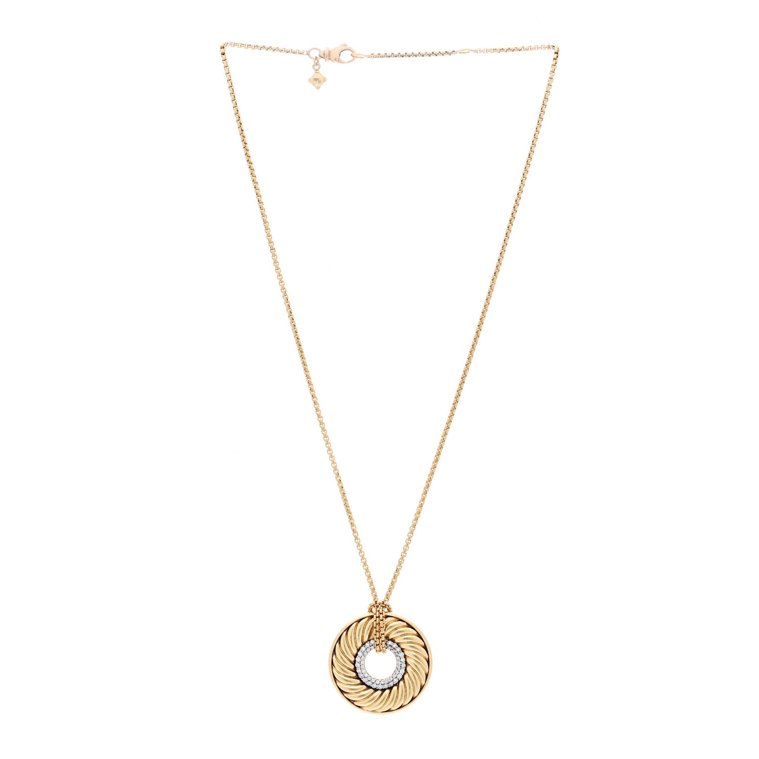 David Yurman 18K Yellow Gold Diamond 30mm Thoroughbred Pendant Necklace 3 of 5
