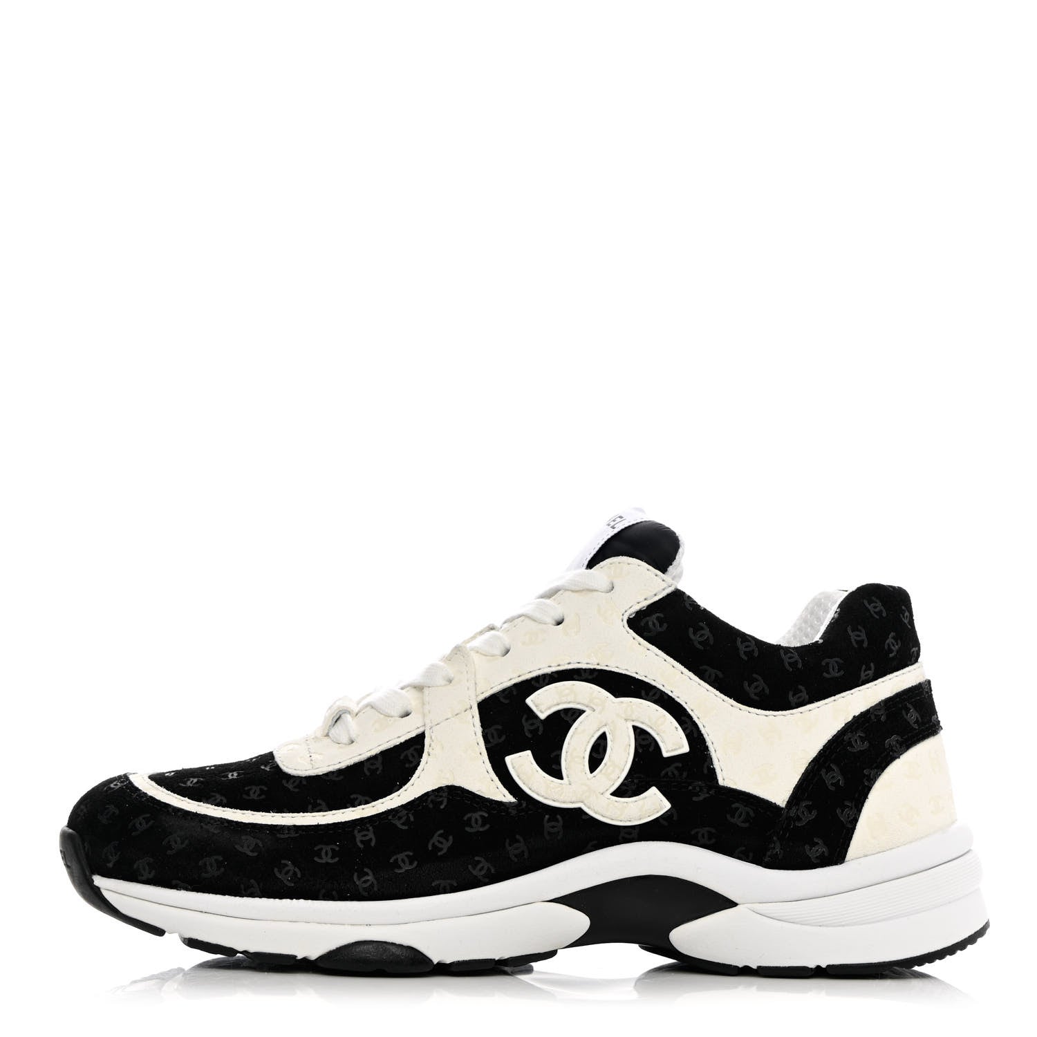 Chanel Nylon Suede Calfskin Printed CC Sneakers 39 White Black 1 of 11