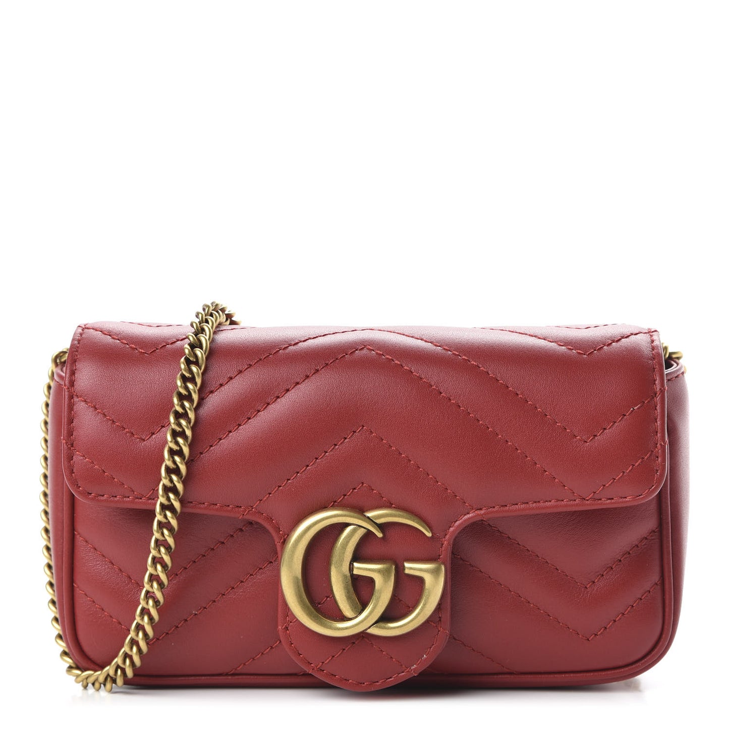Calfskin Matelasse Super Mini GG Marmont Shoulder Bag Hibiscus Red